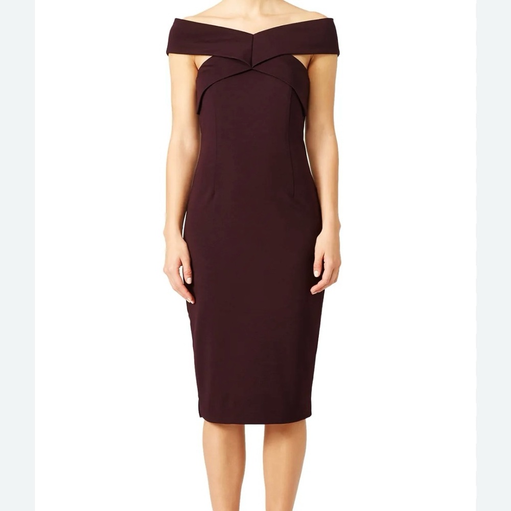 Finders Keepers Marsala Be Still Dress XS Full Zip Back Off Shoulder Pencil Midi